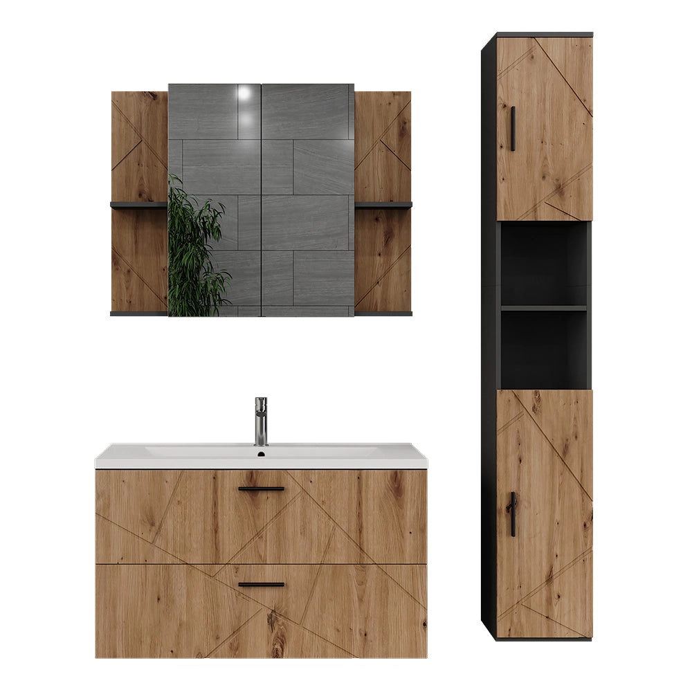 Vicco Set di mobili da bagno Antracite/Artisan 4 parti