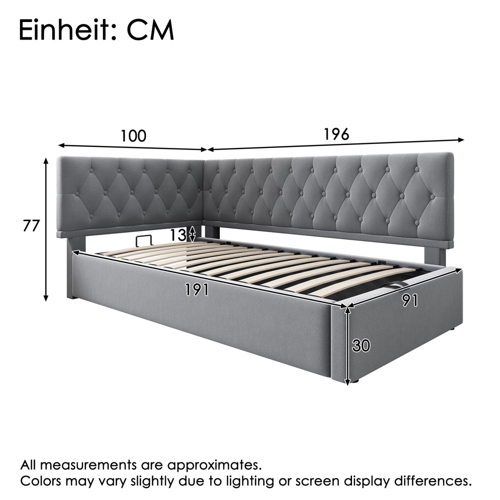DIVANO LETTO 90x190 cm Velluto Grigio con contenitore idraulico