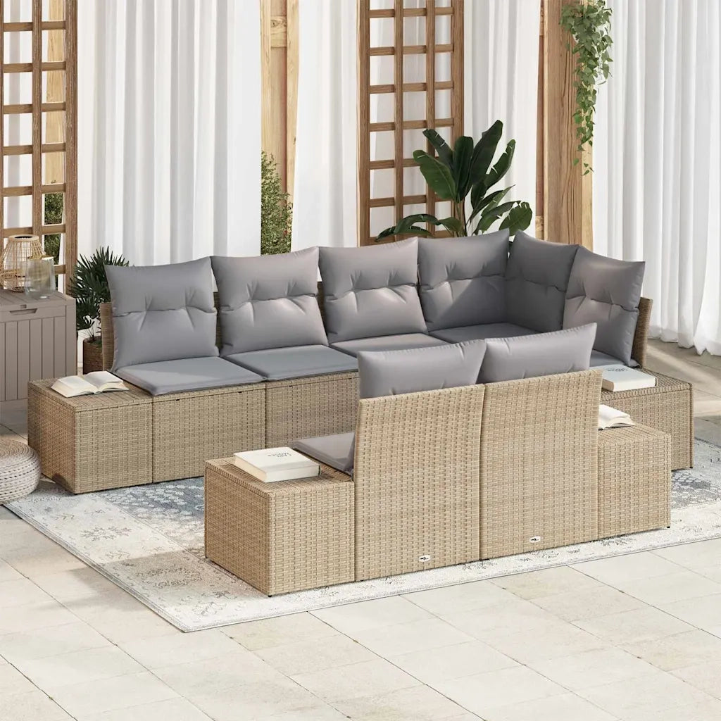 Set Divano da Giardino 7 pcs Beige e Grigio Chiaro polyrattan 3355769