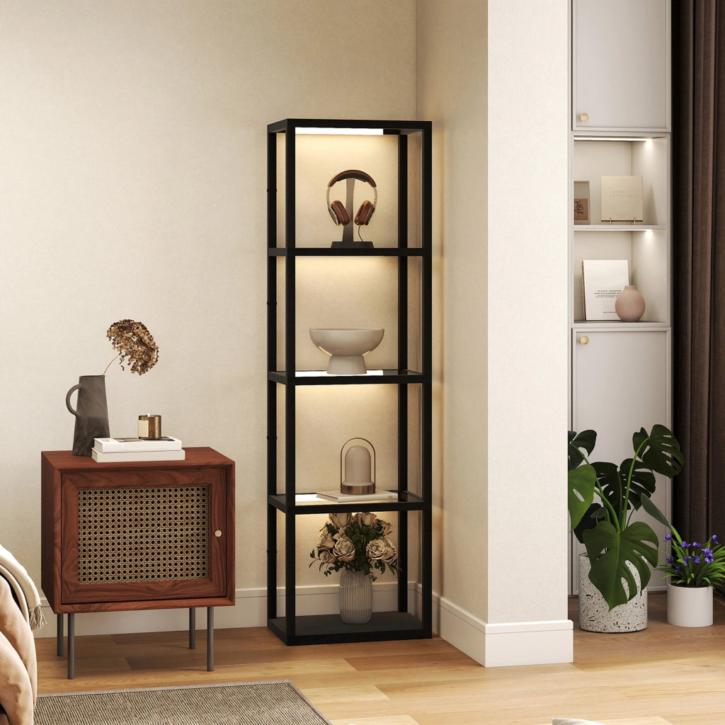 Lampada a LED con scaffale 4 livelli ¨C Minimal ¨C MDF nero 60x24x180