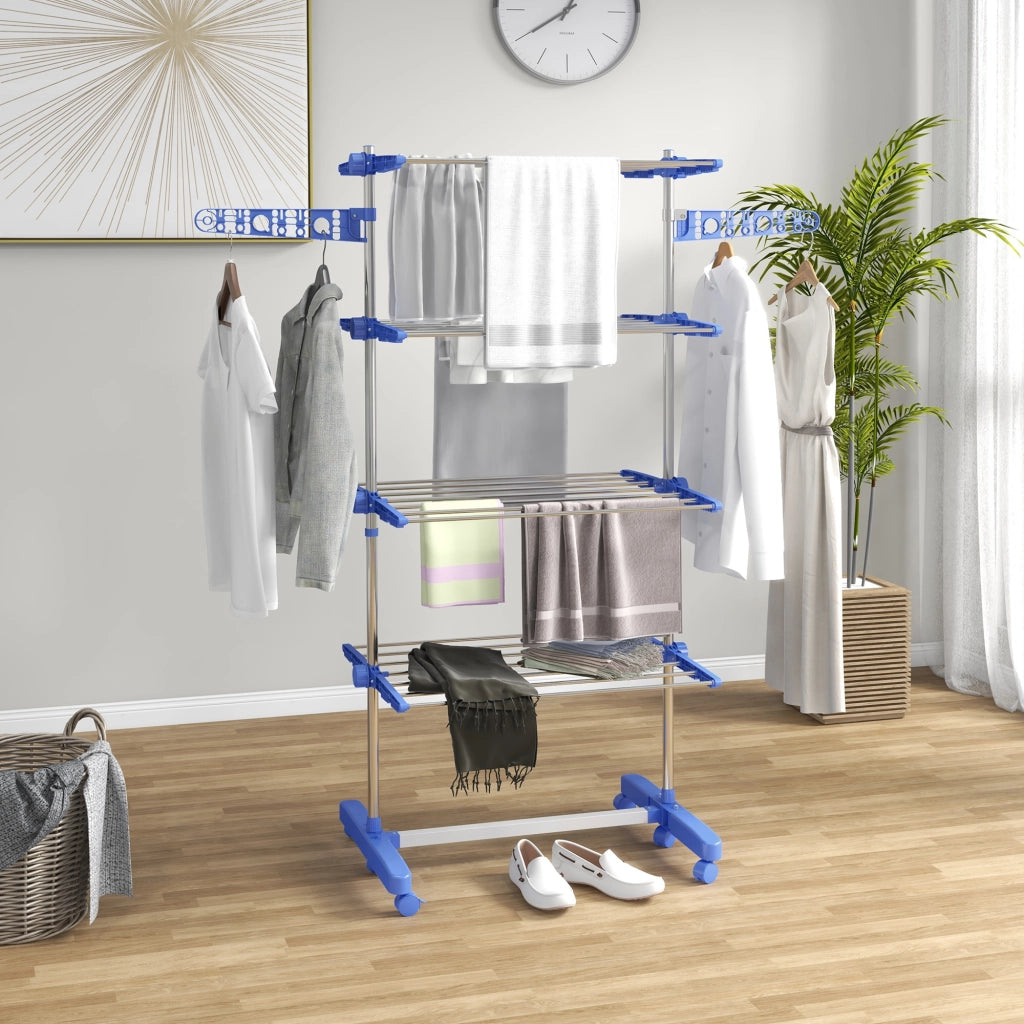 Stendino Verticale con Ripiani Regolabili ¨C Minimal ¨C Blu Argento 142x55x172