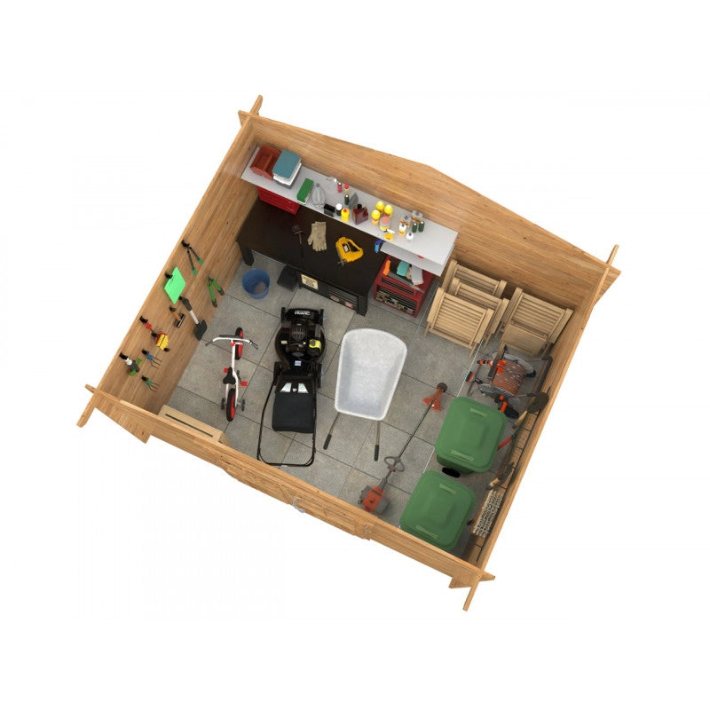 Casetta in legno da giardino 358x296 cm impregnato autoclave 28 mm, porta doppia con vetro e serratura, deposito esterno - Esterni da Vivere