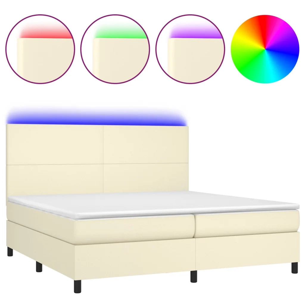 Giroletto a Molle con Materasso e LED Crema 200x200 cm 3135845