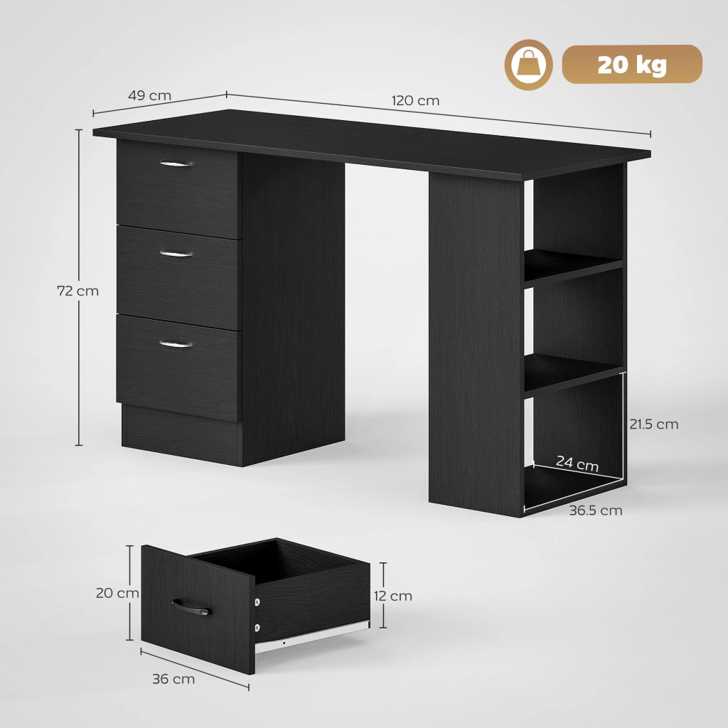 Scrivania per Computer con Cassetti e Ripiani ¨C Xylo ¨C Legno MDF Nero 120x49x72 cm
