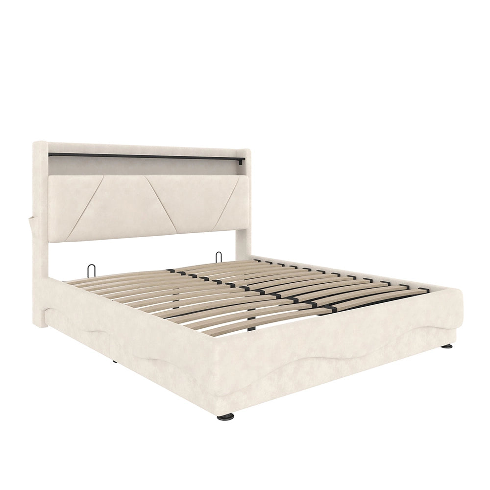 Letto 160x200cm imbottito - Xylo - LED USB ripostiglio idraulico