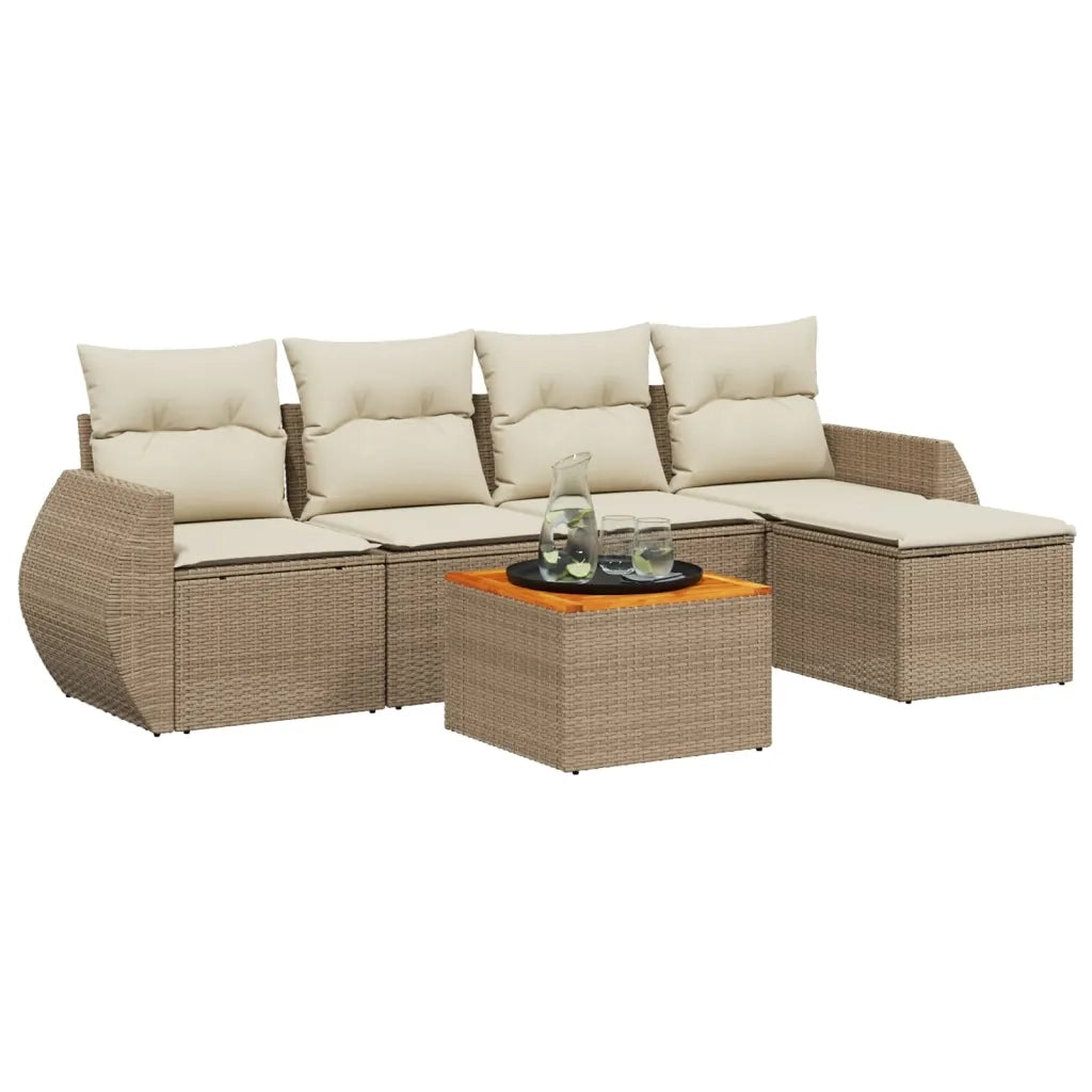 Set Divano da Giardino 6 pz con Cuscini Beige in Polyrattan 3224980