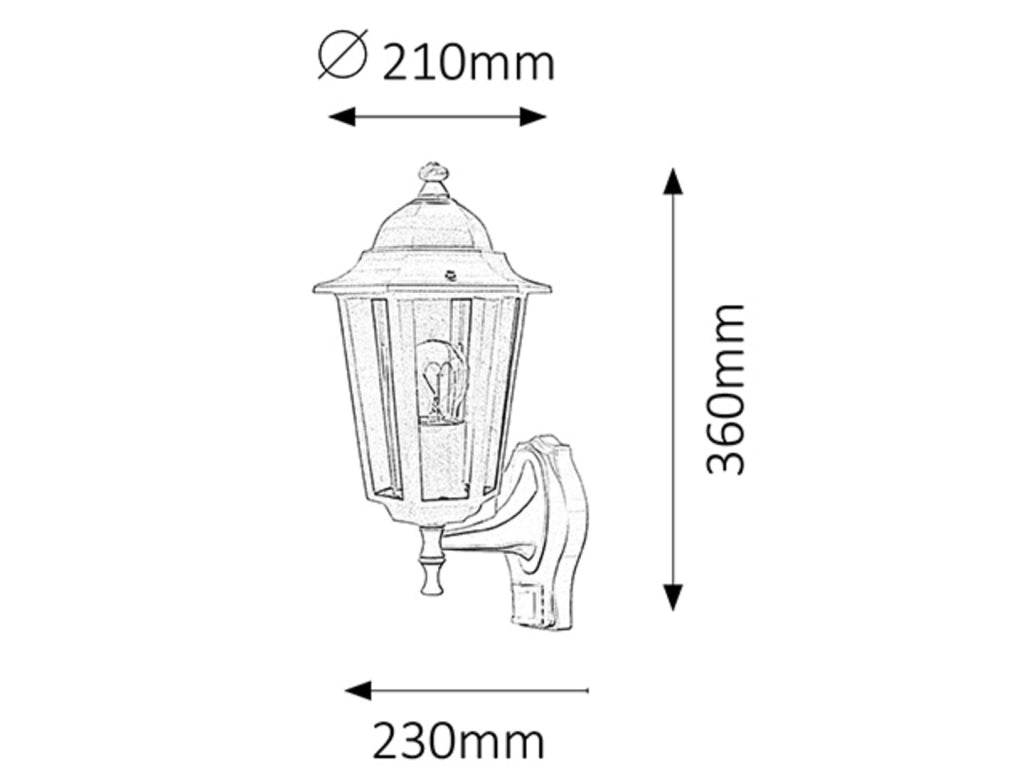 Applique esterna classica con sensore E27 nera Velence