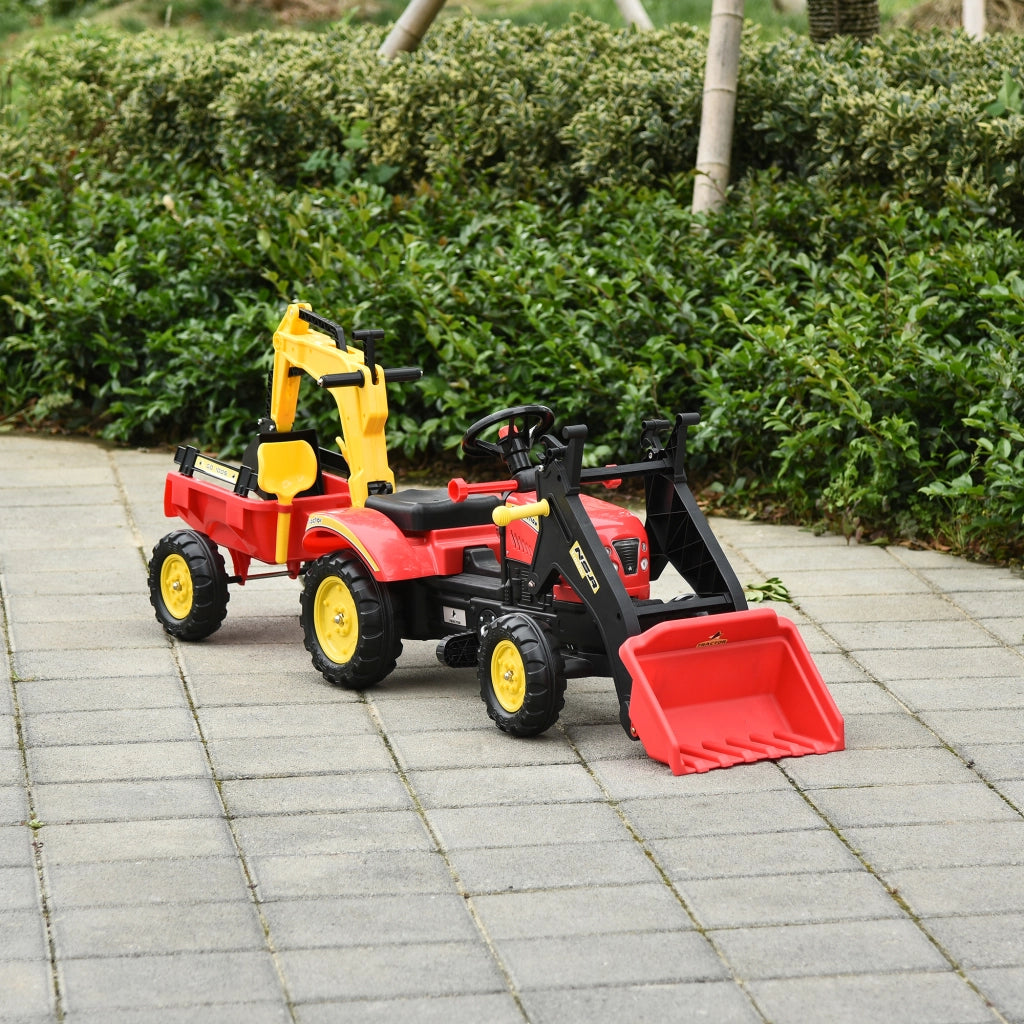 Trattore Giocattolo con Rimorchio ed Escavatore ¨C zephmum ¨C 179x42x59 cm Rosso
