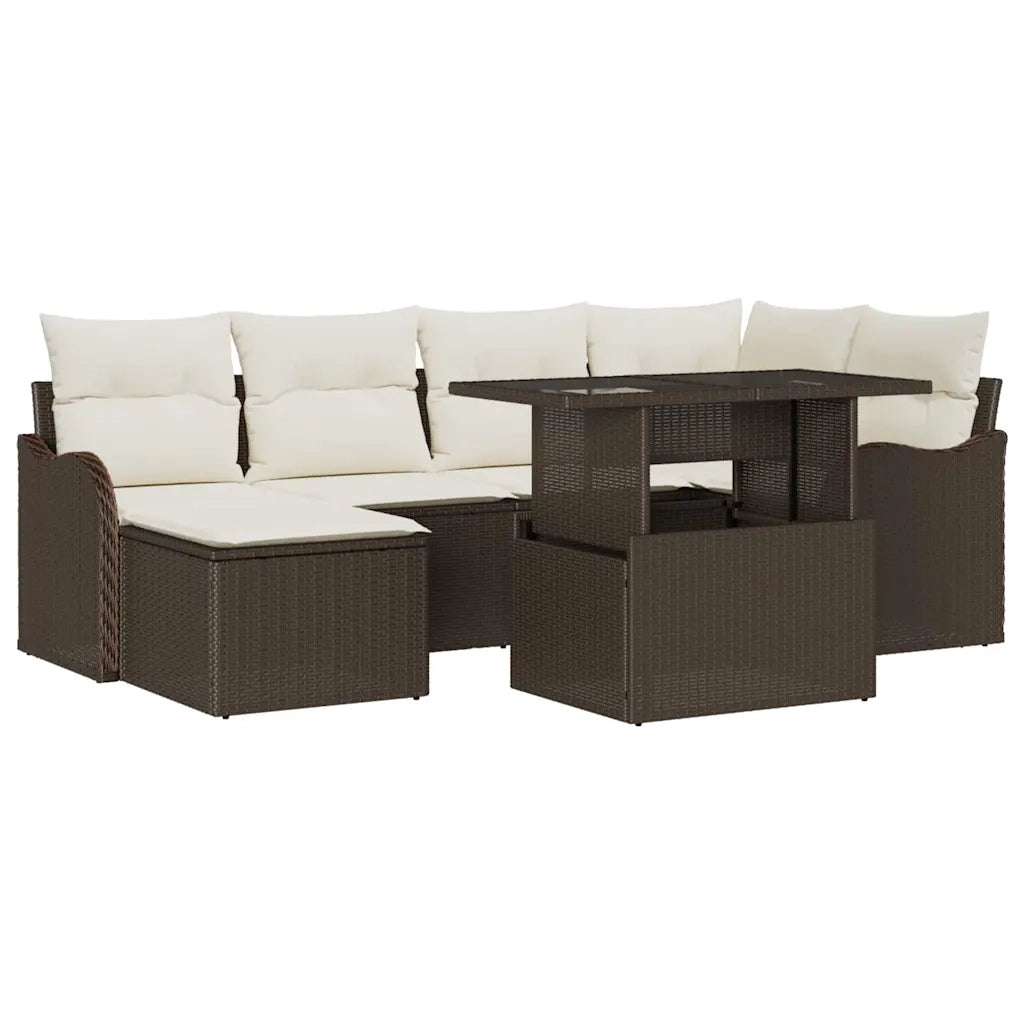 Set Divano da Giardino con cuscino 7 pcs Marrone Poly Rattan 3357231