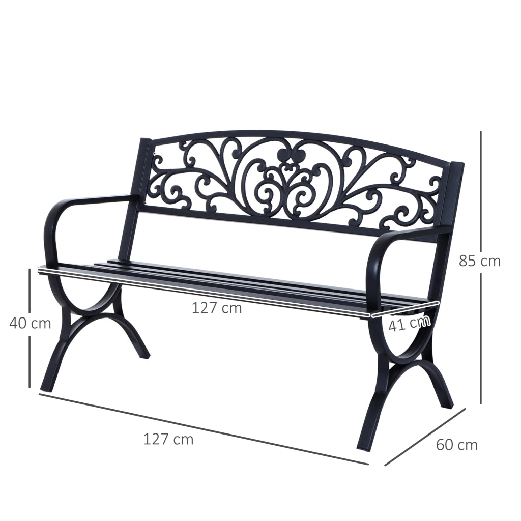 Panchina da Giardino in Metallo Ghisa ¨C Xylo ¨C Nero 127x60x85cm