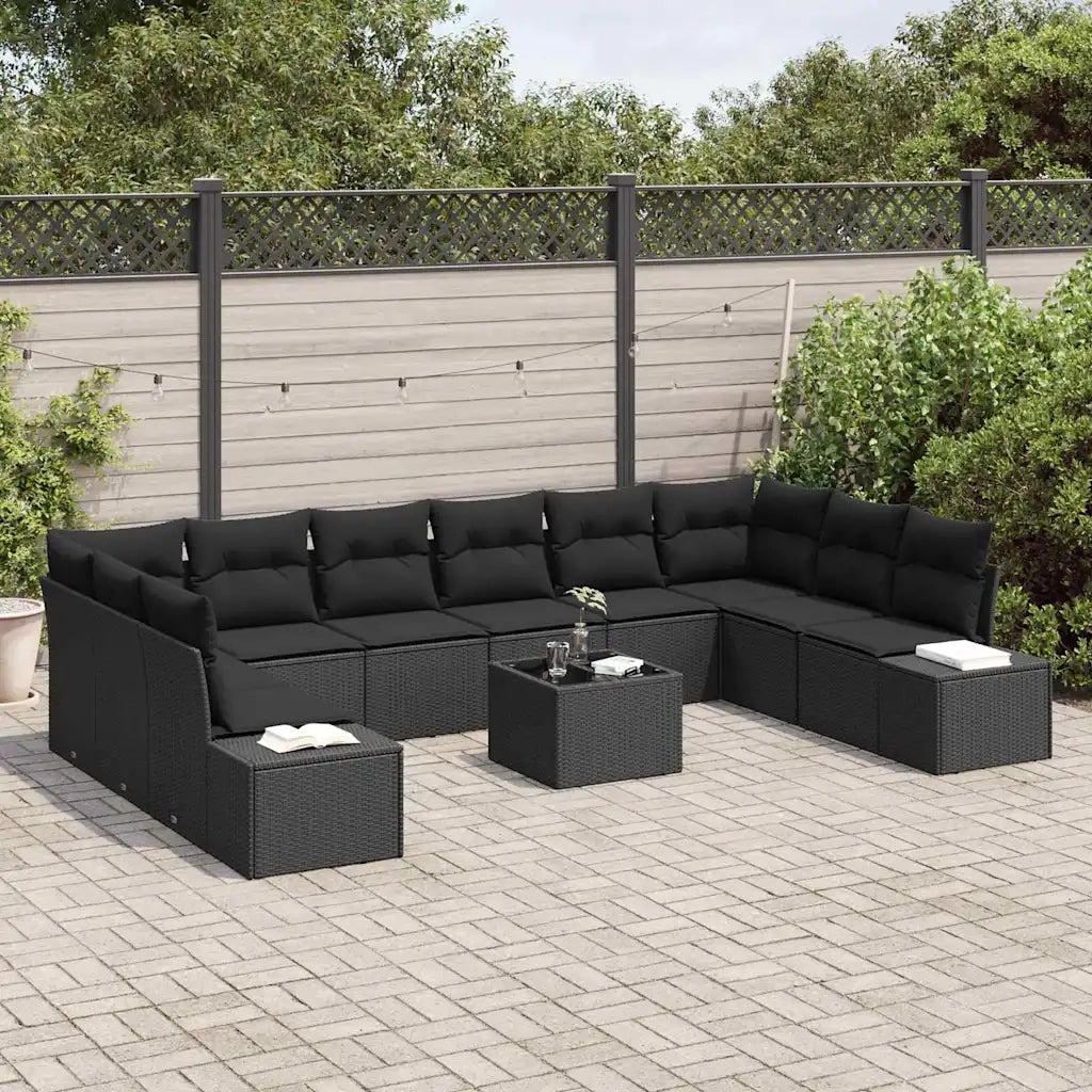 Set Divano da Giardino con cuscino 10 pcs Nero Polyrattan 3355922