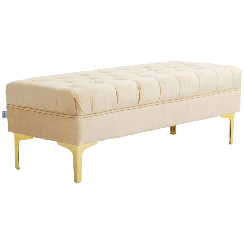 Panca Letto Imbottita in Tessuto Effetto Velluto ¨C zephmum ¨C Beige 118x45x42 cm