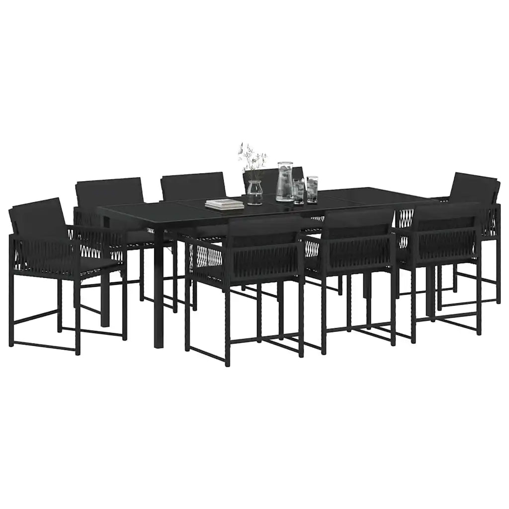 Set da Pranzo per Giardino 9 pcs Nero polyrattan 3380748