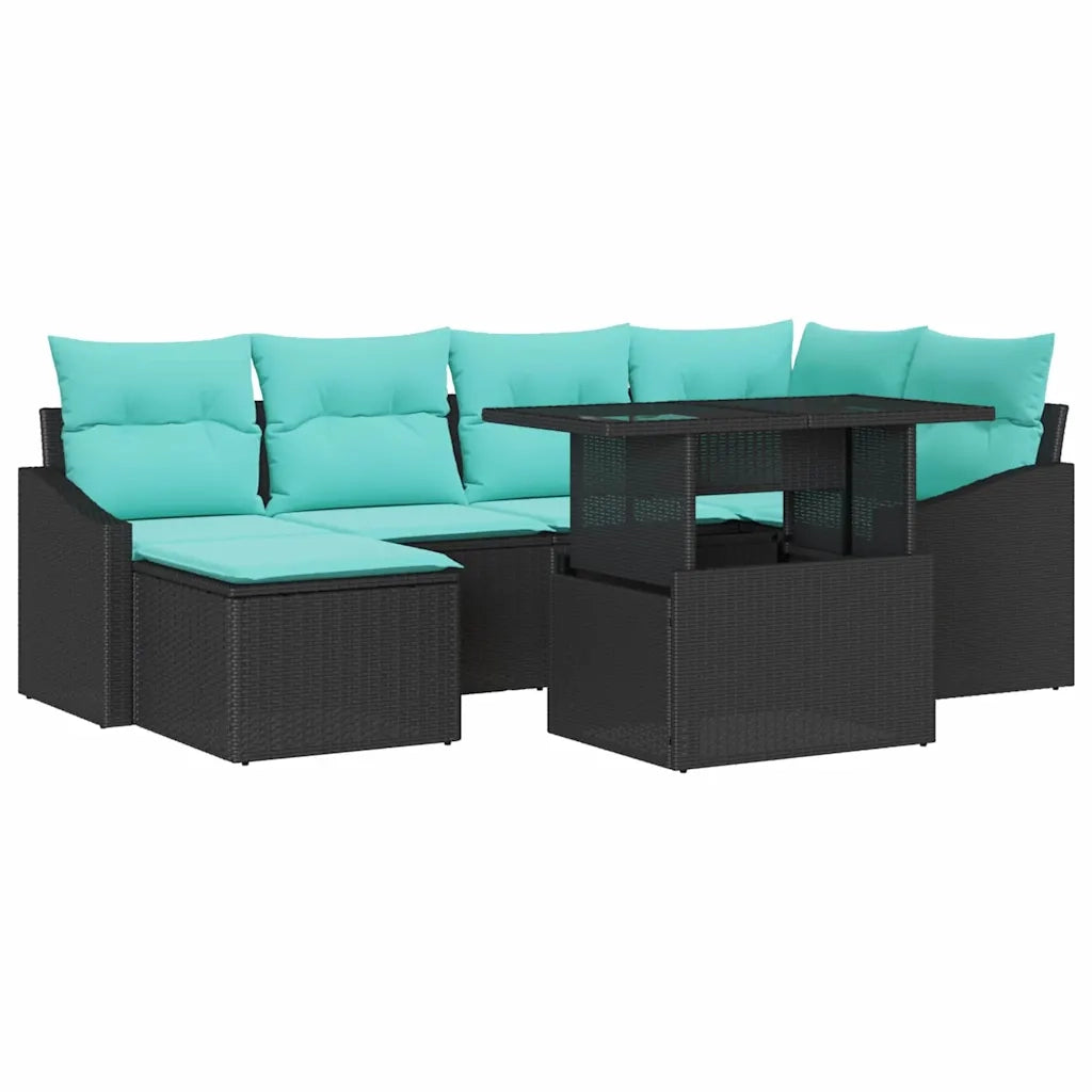 Set di divani con cuscino 7 pcs Nero e Blu Poly Rattan 3349042