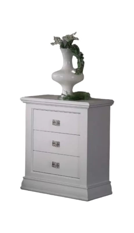 Comodino classico 3 cassetti legno shabby bianco 61x38x74 - Mobili 2G