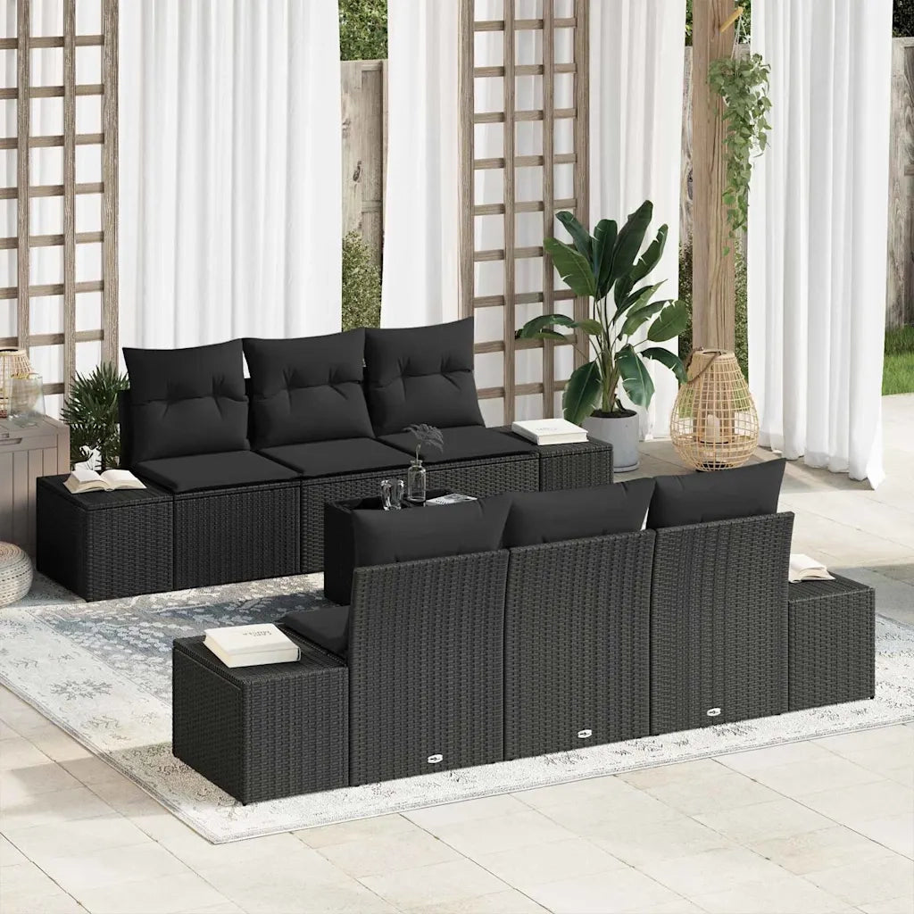Set Divano da Giardino con cuscino 7 pcs Nero polyrattan 3346953