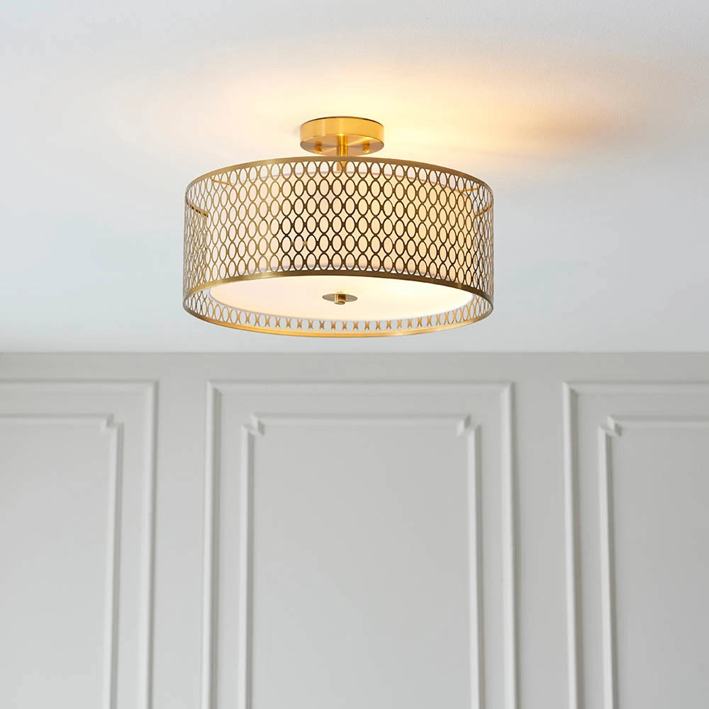 Plafoniera tonda Cordero Endon oro traforata 3xE27 dimmer