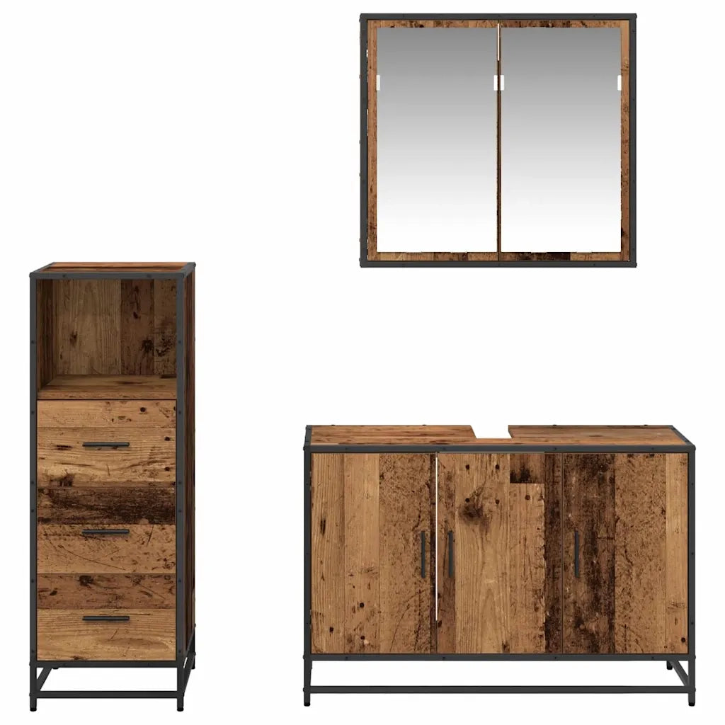 Set di mobili per il bagno con cassetto 3 pcs Legno vecchio