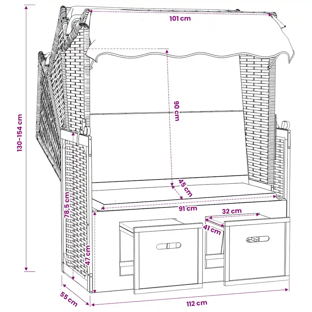 Strandkorb e Tettoria Polyrattan Legno Massello Nero Antracite CFW6777725