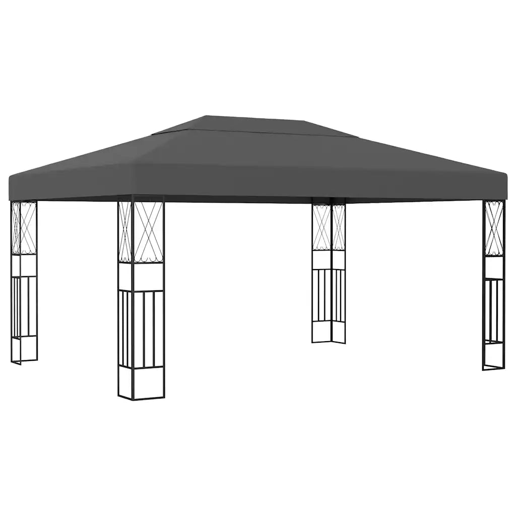 Gazebo | Pergolato con Stringa di Luci LED 3x4 m in Tessuto Antracite
