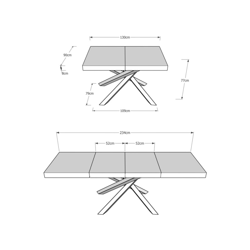 Tavolo allungabile 90x130/234 cm Volantis Premium telaio gambe 4 colori (B) - Cemento