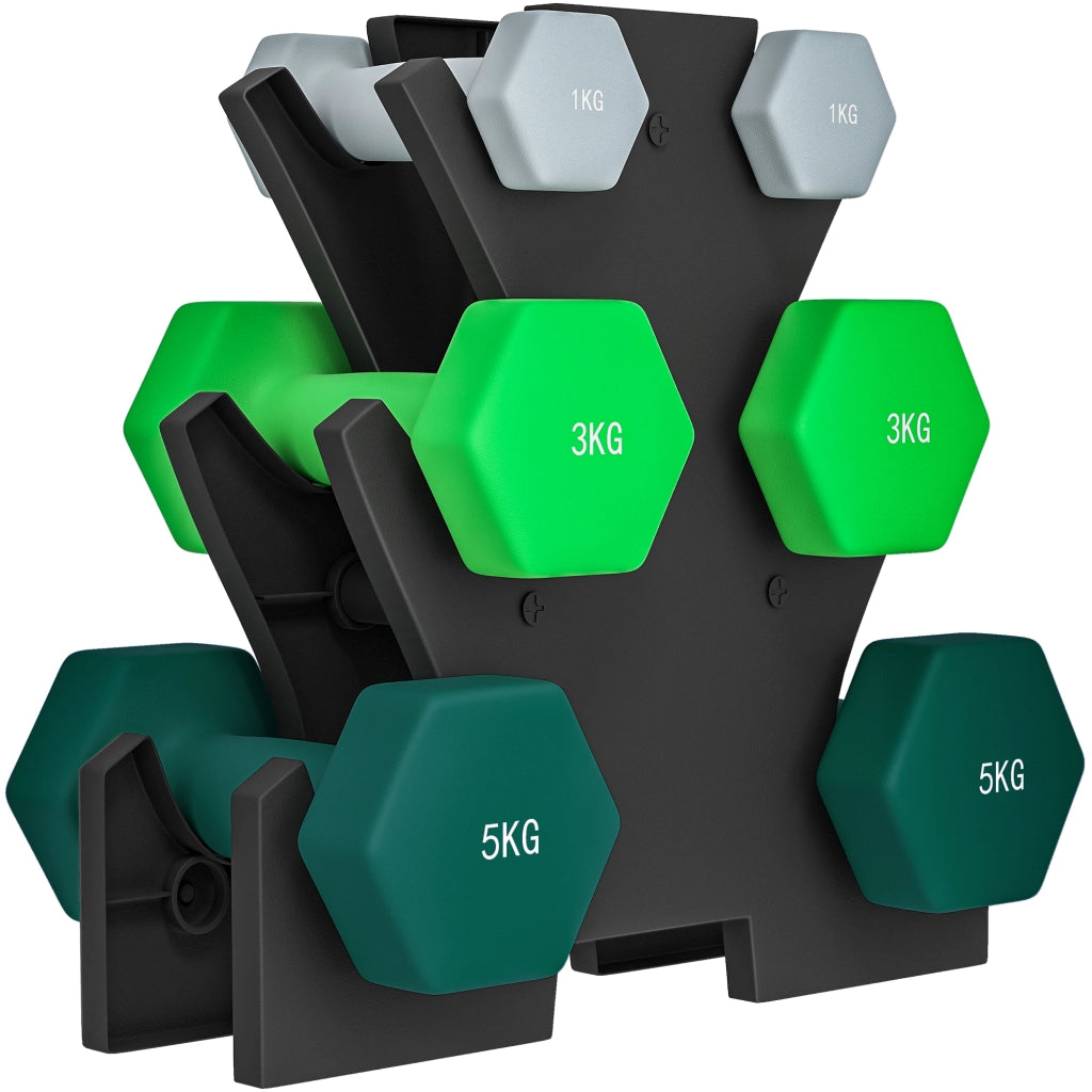 Set Manubri Esagonali 18 kg ¨C Xylo ¨C Con Supporto, Acciaio e Plastica