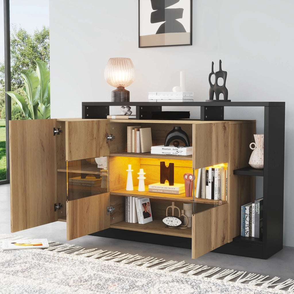 Credenza LED moderna - Zephmum - MDF legno naturale, controllo Bluetooth