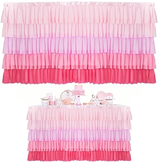 Decorazione per tavolo 6 strati chiffon - Gradiente rosa - Decorazione per festa di compleanno - Tavolo decorativo - Dimensioni 1820 x 780 x 3 mm