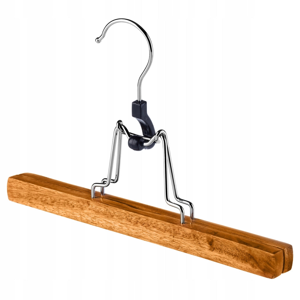 Gruccia doppia in legno KADAX per pantaloni, ideale per armadi a soppalco, robusta e resistente.
