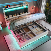 Letto 140x200cm imbottito - Xylo - LED USB tasche laterali idraulico