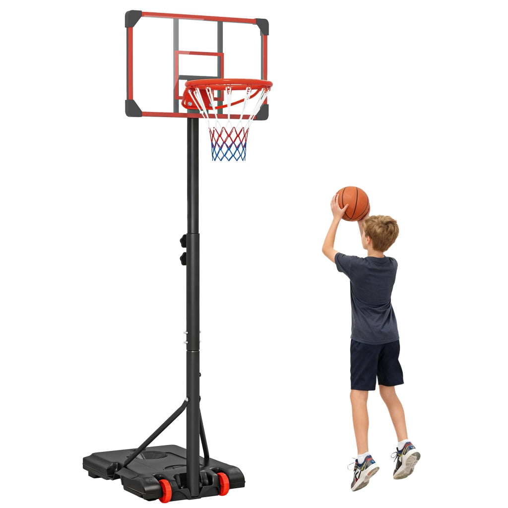 Canestro da Basket Regolabile 178-208 cm con Ruote e Base Riempibile ¨C Minimal ¨C Rosso e Nero