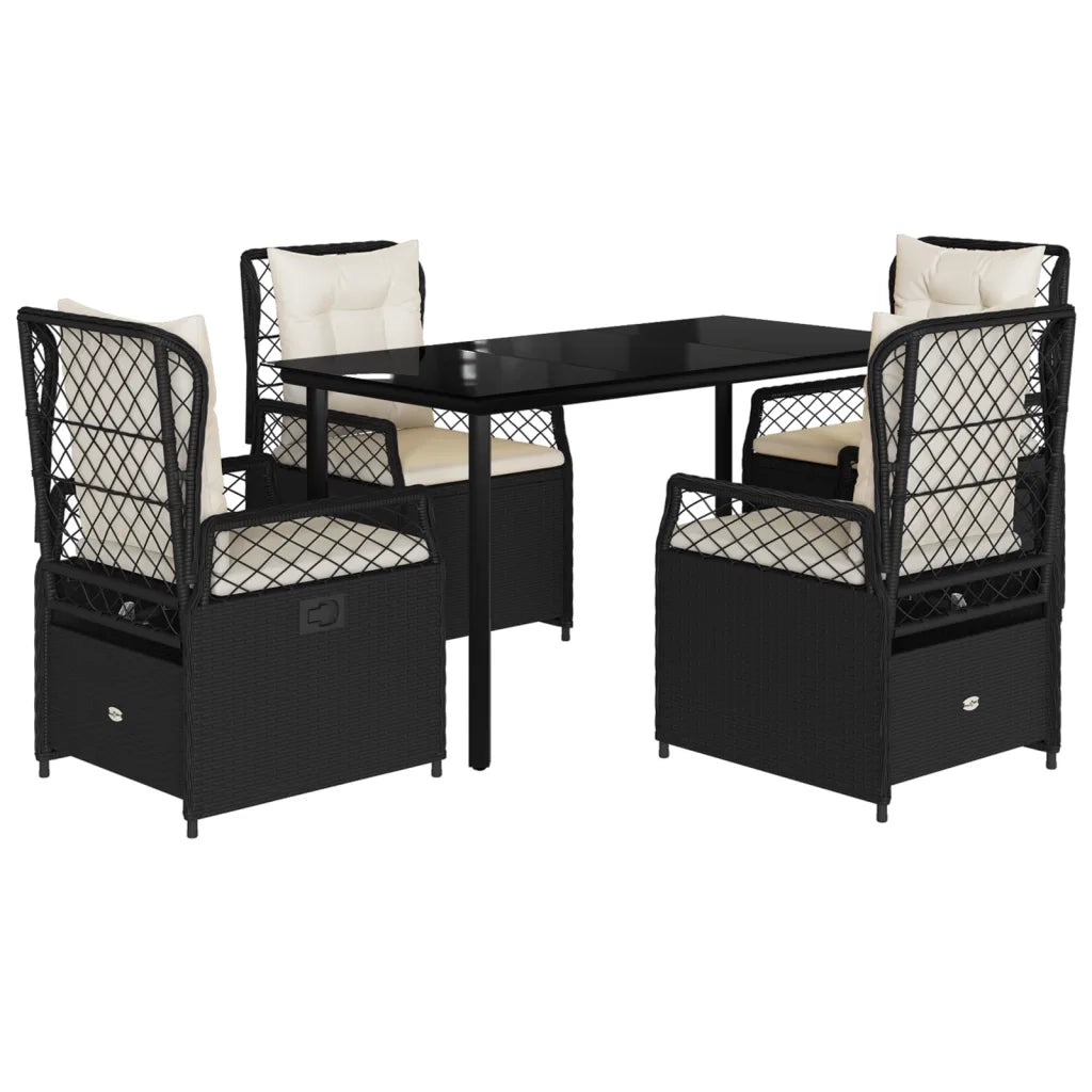 Set da Pranzo da Giardino 5 pz Nero con Cuscini in Polyrattan