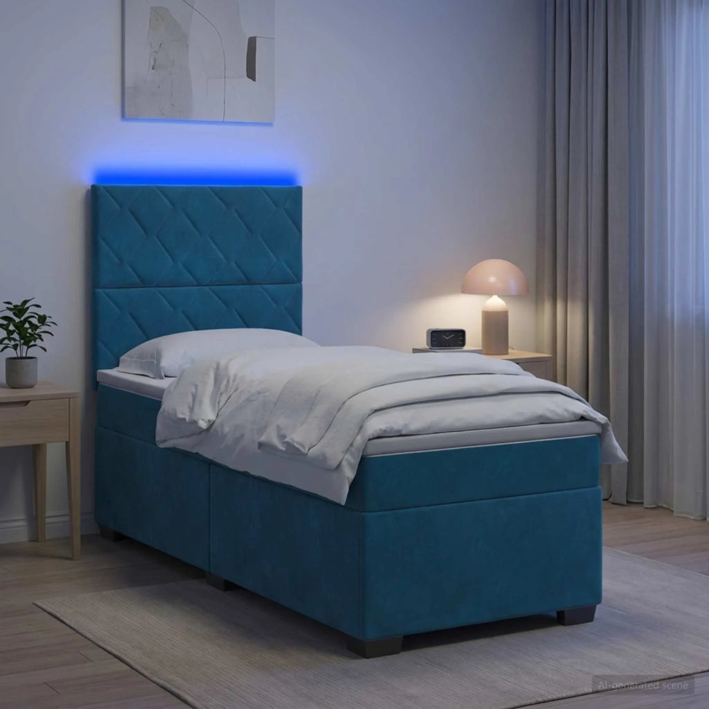 Letto box spring con materasso Blu 100 x 200 cm Velluto 3455058