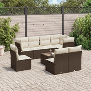Set Divani da Giardino 9pz con Cuscini Marrone in Polyrattan 3249612