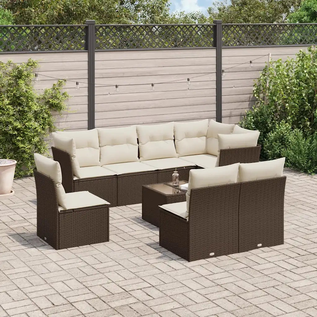 Set Divani da Giardino 9pz con Cuscini Marrone in Polyrattan 3249612