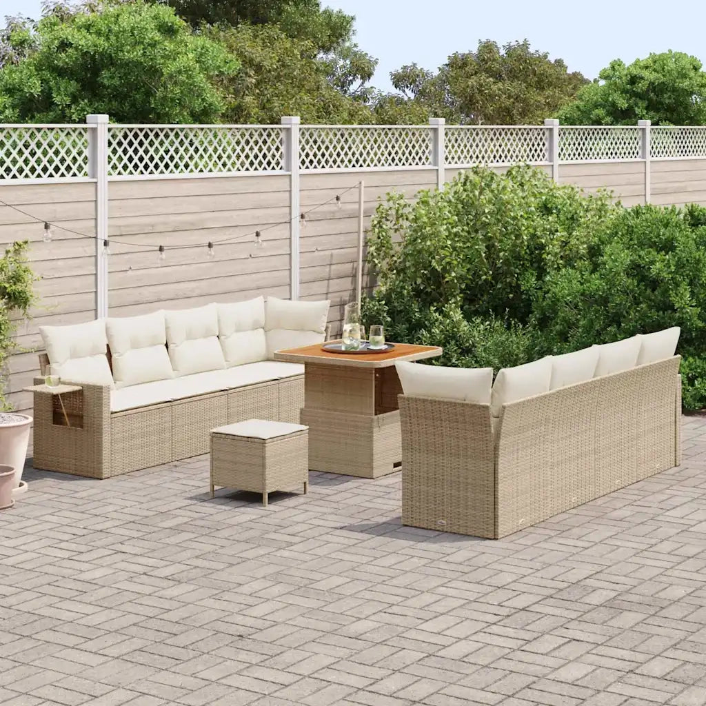 Set Divano da Giardino 11 pcs Beige e Crema polyrattan