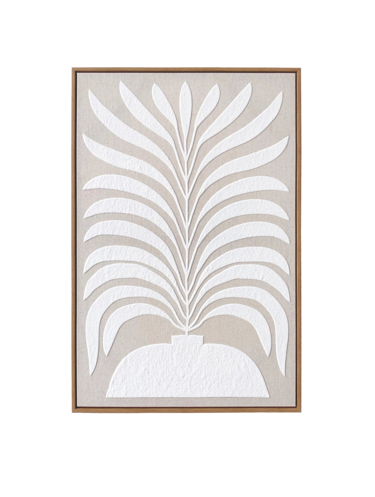 Quadro Hispanohogar in lino con stampa 3D beige e bianco 93x63x4