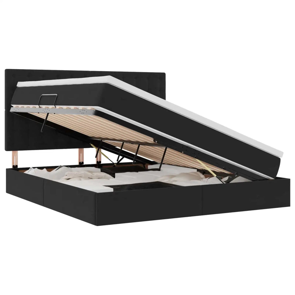 Letto con contenitore e LED con led Nero 160 x 200 cm Velluto