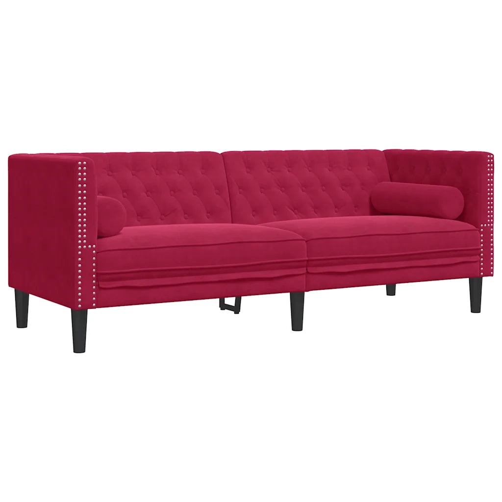 Divano Chesterfield con Rinforzi 3 Posti-Sofa 3 Posti-Divanetto Rosso Vino in Velluto