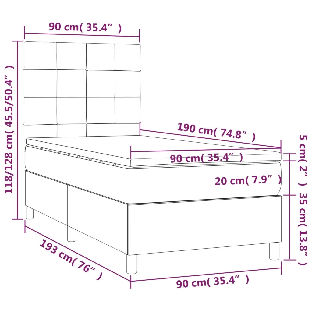 Letto singolo | Letto per adulti | Giroletto a Molle con Materasso Crema 90x190 cm in Tessuto