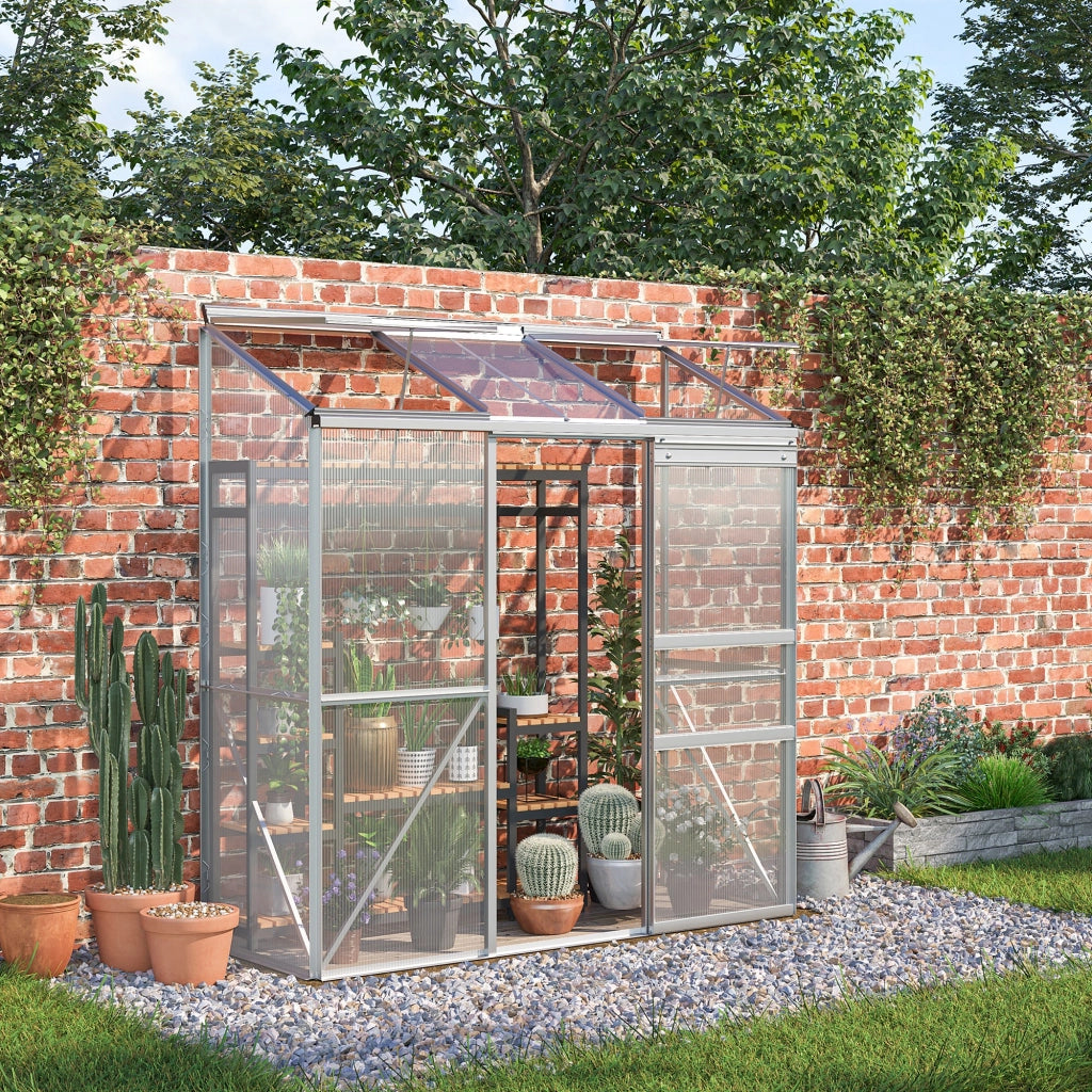 Serra da giardino addossata ¨C Xylo ¨C alluminio e policarbonato argento 192x68x196 cm
