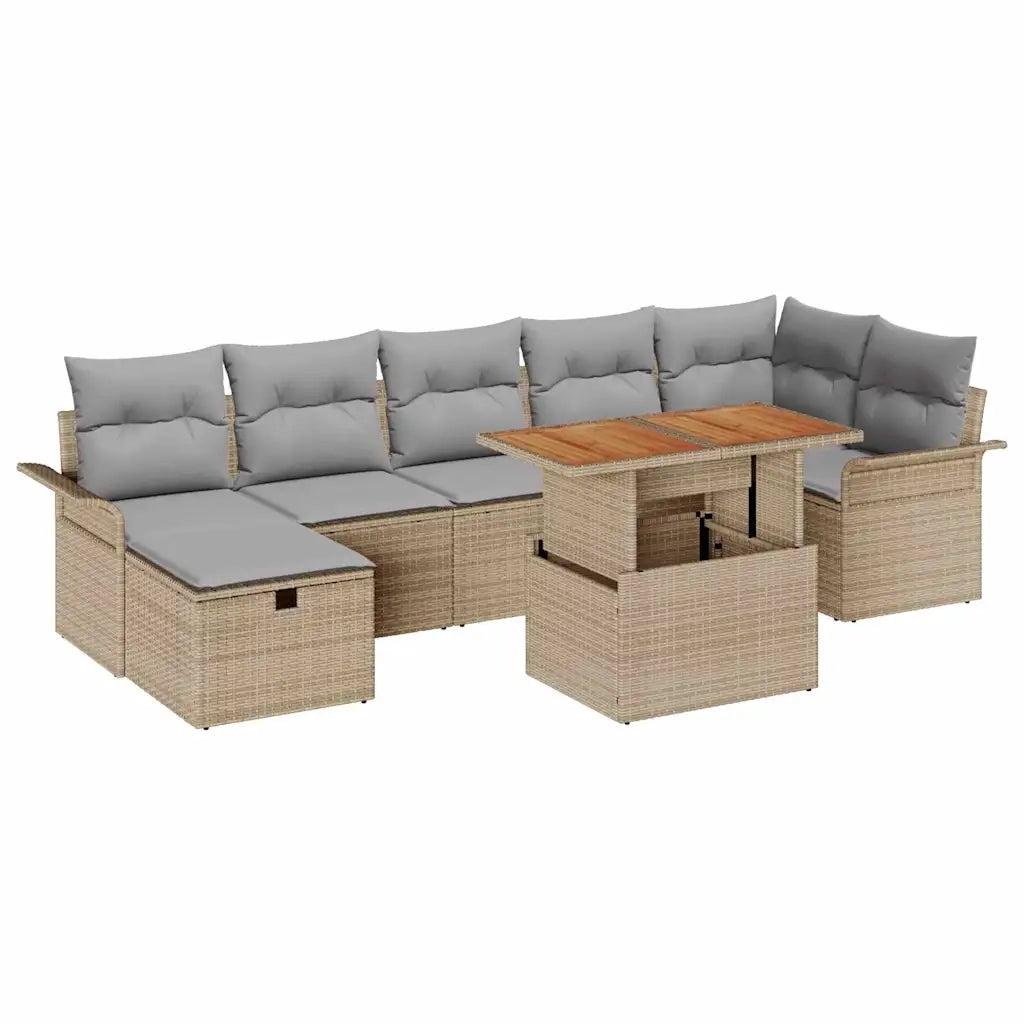Set Divano da Giardino 8 pcs Beige polyrattan