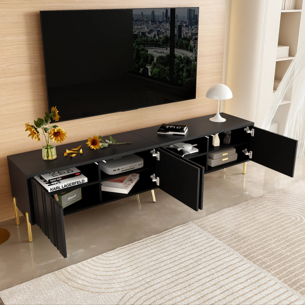 Mobile TV nero - Zephmum - 190x38x48 cm - gambe dorate