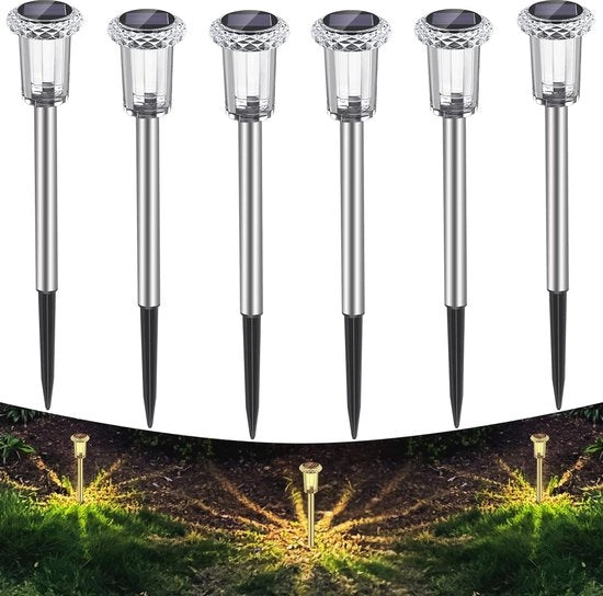 Lampade solari per giardino e esterno, LED IP65 per prato e pavimento (bianco caldo), 6 pezzi