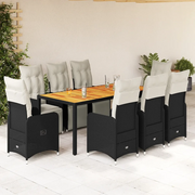 Set Bistrò da Giardino 9 pz con Cuscini in Polyrattan Nero 3277132
