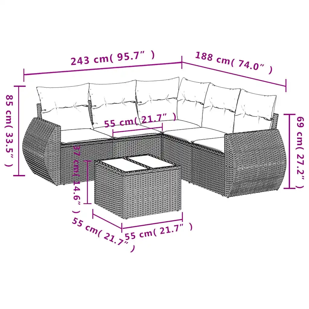 Set Divano da Giardino 6 pz con Cuscini Marrone in Polyrattan 3221362