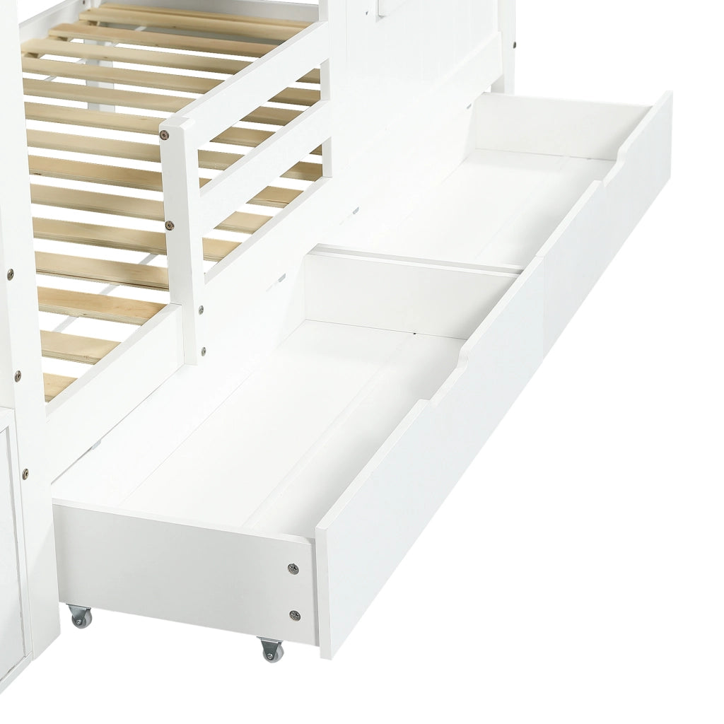 LETTO A CASTELLO 90x200 cm Bianco con scala contenitore e cassetto