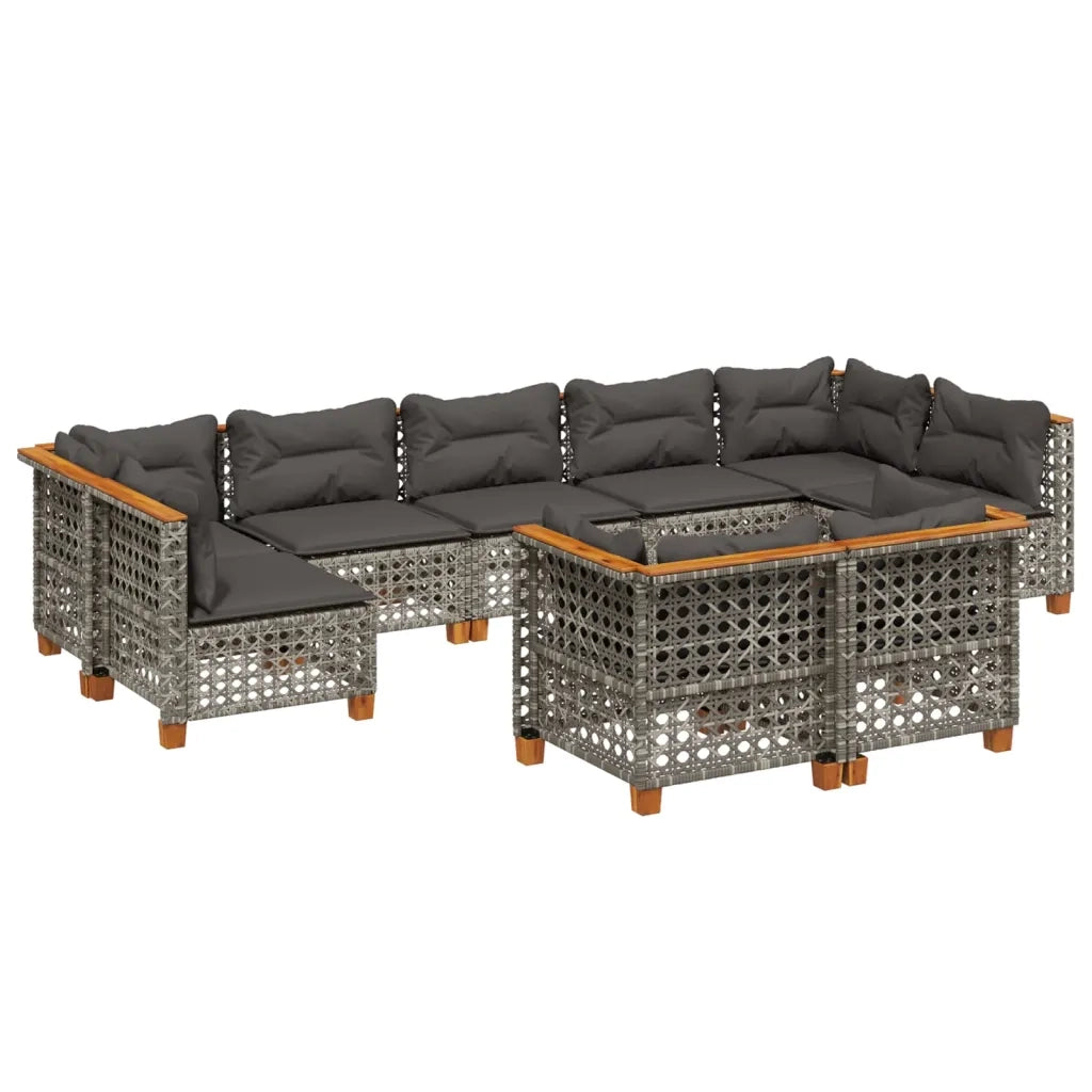 Set Divano da Giardino 9 pz con Cuscini Grigio in Polyrattan 3261993