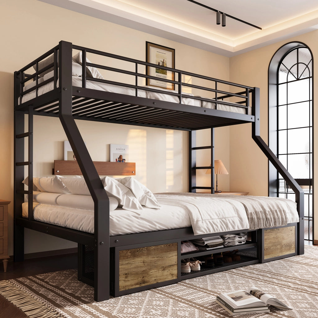 Letto a castello con scarpiera metallo nero 90x200 cm
