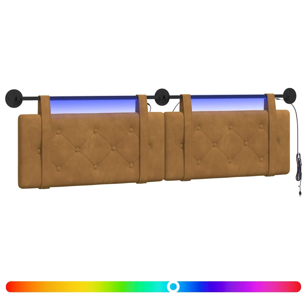 Testiera | Testata sospesa Con luce LED Marrone Velluto